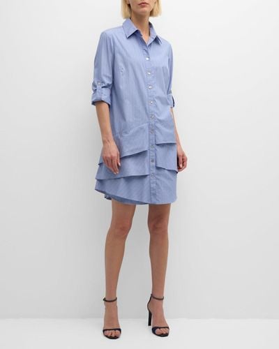 Finley Jenna Striped Ruffle Shirtdress - Blue