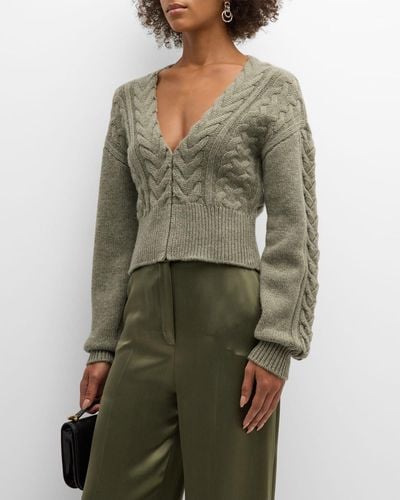NAADAM Cropped Cable-Knit Wool-Cashmere Cardigan - Green