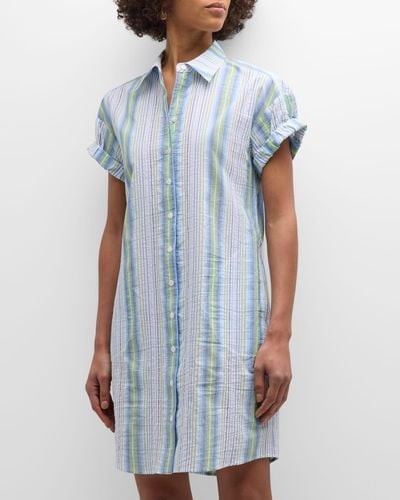 Finley Striped Cotton Mini Shirtdress - Blue