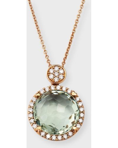 Lisa Nik 18k Rose Gold Green Prasiolite Pendant Necklace With Diamonds - Metallic