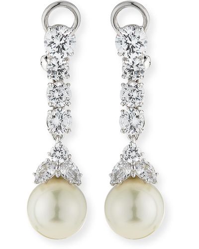 Fantasia by Deserio 6 Tcw Cz & Simulated Pearl Long Drop Earrings - White