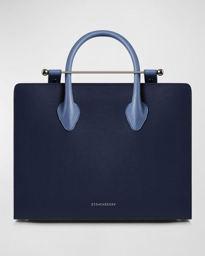 Strathberry Midi Leather Tote Bag - Blue