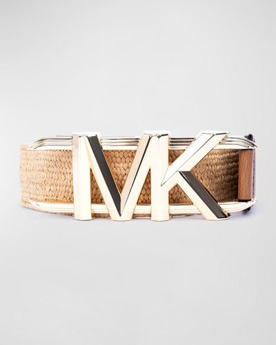 Michael Kors Stretch Straw Belt With Mk Logo Buckle - Natural