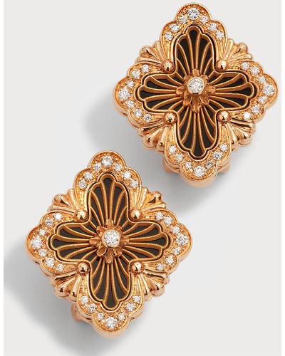 Buccellati Opera Tulle Medium Button Earrings In Black With Diamonds - Metallic