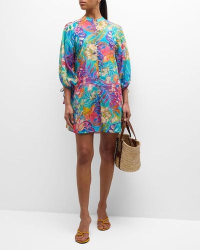 Johnny Was Button-Front Mini Shirtdress - Blue
