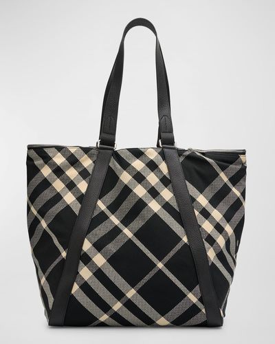 Burberry Check Canvas Shopper Tote Bag - Black