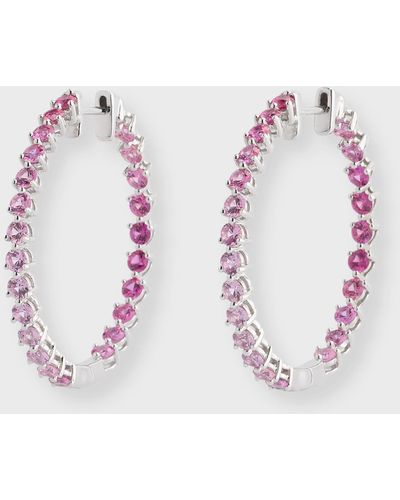 Lisa Nik 18k White Gold Hinged Gradient Pink Sapphire Hoop Earrings