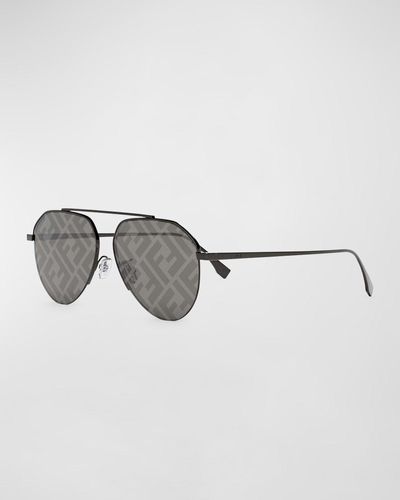 Fendi Monogram Lens Metal Aviator Sunglasses - Metallic