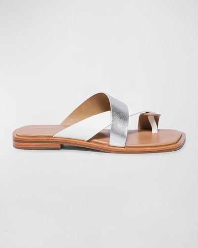 Bernardo Mixed Leather Toe-ring Slide Sandals - White