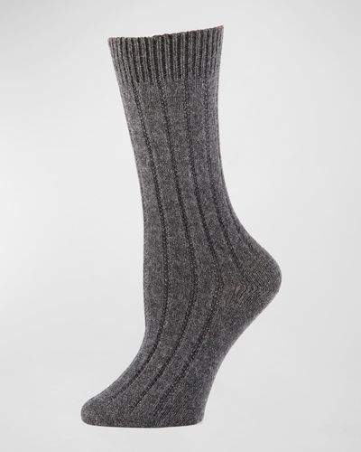 Neiman Marcus Cashmere Ribbed Socks - Gray