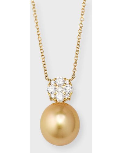 Pearls By Shari 18k Yellow Gold Pave Diamond And Golden Pearl Pendant Necklace, 18"l - Metallic