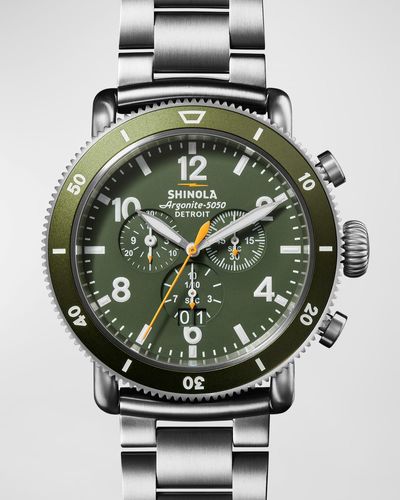 Shinola Runwell Sport Chrono Leather And Titanium Watch Gift Set - Green