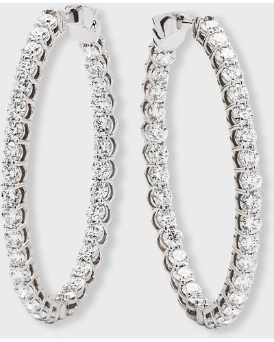 Neiman Marcus 18k White Gold Round Diamond Gh/si Medium Oval Hoop Earrings