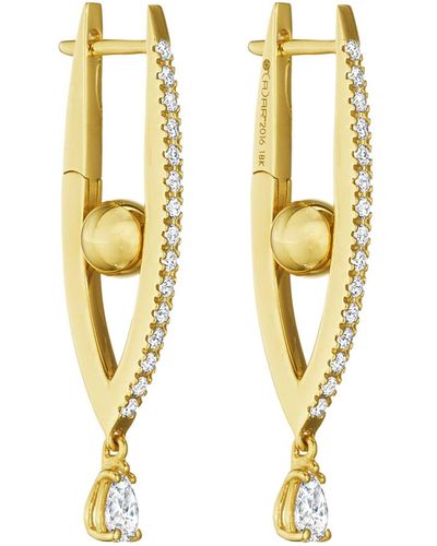 CADAR 18k Gold Small Diamond Marquise Hoop Earrings - Metallic