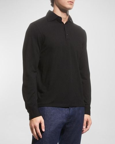 Isaia Wool Evening Polo Shirt - Black