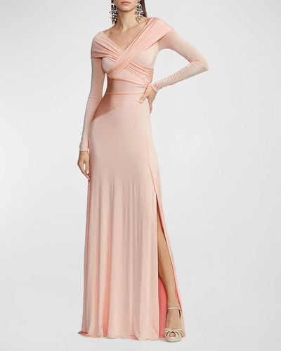 Ralph Lauren Collection Off-Shoulder Wrap Column Gown - Pink