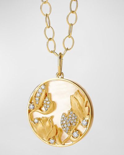 Syna 18k Yellow Gold Jardin Magnolia Pendant Necklace With Mother Of Pearl And Diamonds - Metallic