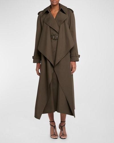 Alexander McQueen Draped Trench Coat With Belted Waist - Brown
