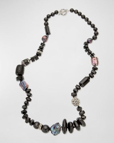 Stephen Dweck Black Agate, Baroque Pearl And Black Spinel Necklace In Sterling Silver - White