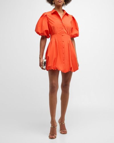 Jonathan Simkhai Cleo Balloon-Sleeve Pintuck Mini Dress - Orange