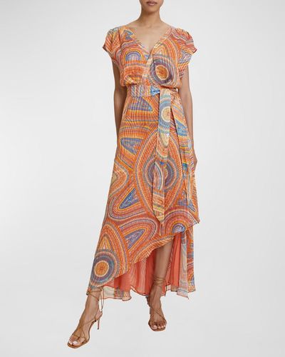 Santorelli Fallon Abstract-Print Faux-Wrap Maxi Dress - Orange