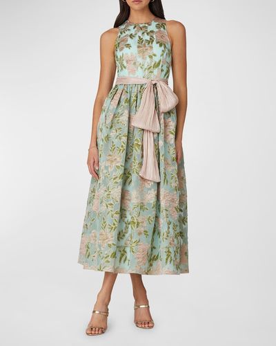 Shoshanna Sleeveless Floral Jacquard Midi Dress - Green
