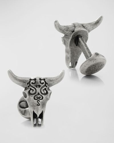 Cufflinks Inc. Antique Stainless Steel Carved Cow'S Skull Cufflinks - Metallic