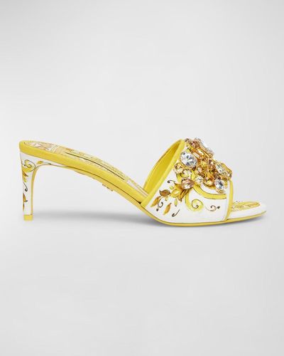 Dolce & Gabbana Keira Printed Crystal Mule Sandals - Metallic