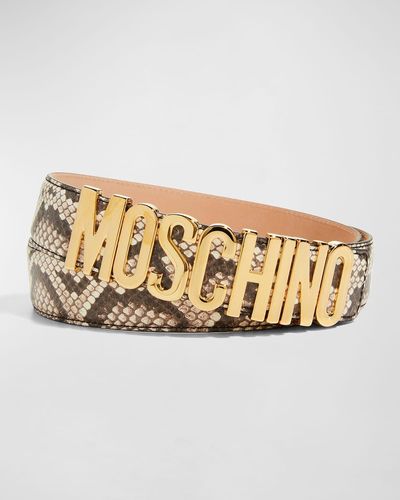Moschino Python Print Leather Logo Belt - Metallic