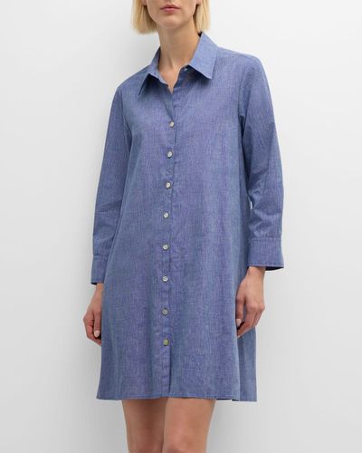 Finley Plus Size Trapeze Oxford Shirtdress - Blue