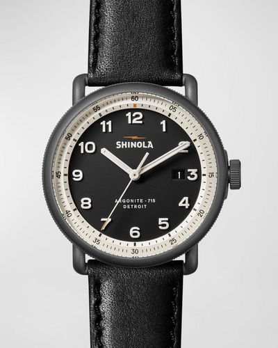 Shinola Canfield Model C Leather Strap Watch, 43Mm - Black