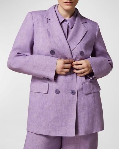 Marina Rinaldi Plus Size Louvre Double-Breasted Linen Blazer - Purple