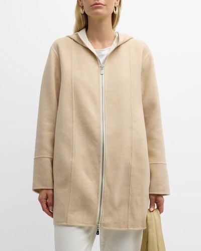 Eleventy Hooded Front-Zip Wool Jacket - Natural