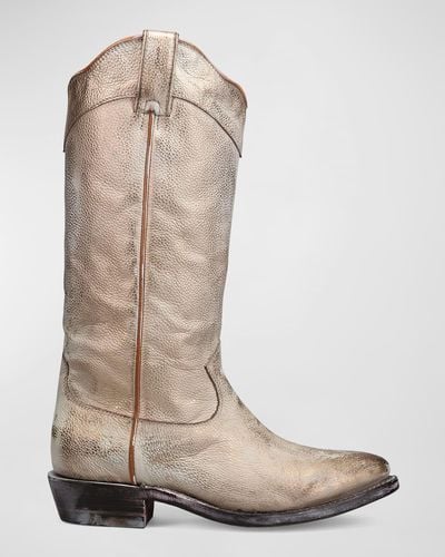 Frye Billy Daisy Leather Tall Western Boots - Natural