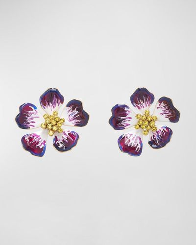 Oscar de la Renta Hand-Painted Flower Earrings - Purple