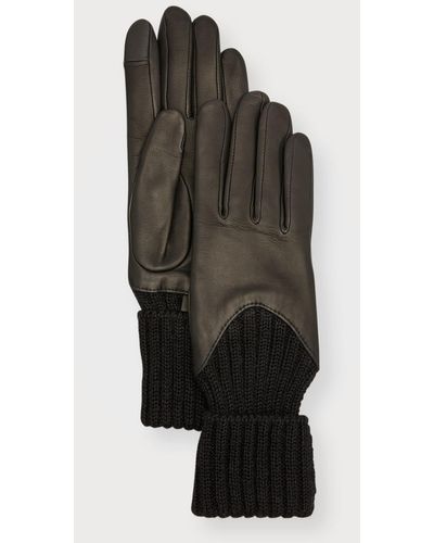 Agnelle Cecilia Leather & Ribbed Cashmere Gloves - Multicolor