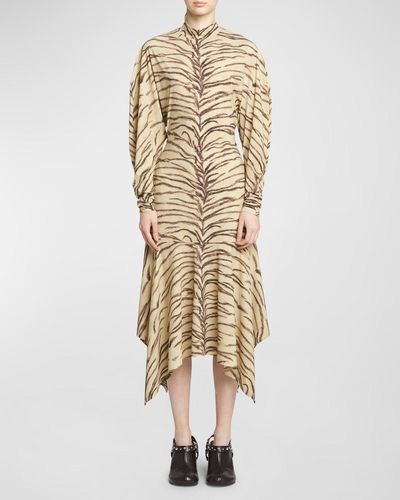Stella McCartney Tiger Print Handkerchief Midi Dress - Natural