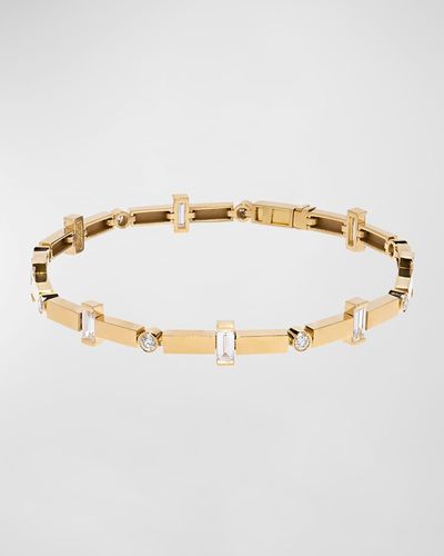 Azlee Scattered Gold Bar & Diamond Tennis Bracelet - Metallic