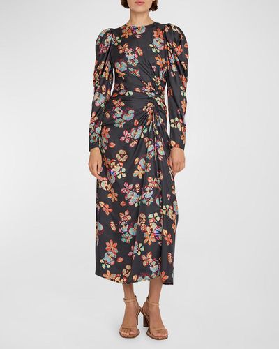 Ulla Johnson Amalie Twisted-Front Floral Silk Midi Dress - Multicolor