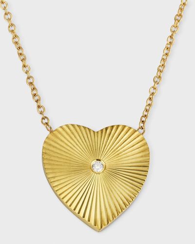Jennifer Meyer Mini '70S Heart Necklace With Diamond - Metallic