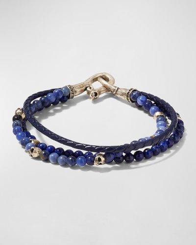 John Varvatos Multi-Strand Leather & Lapis Beaded Bracelet - Blue
