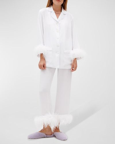 Sleeper Double Feather-Trim Party Pajama Set - White