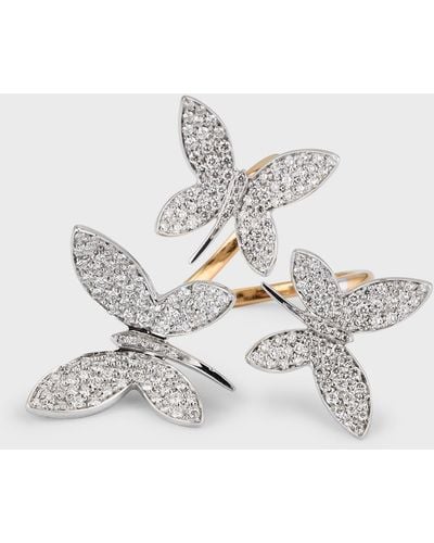Staurino 18k Rose Gold Nature Triple Diamond Butterfly Ring - White