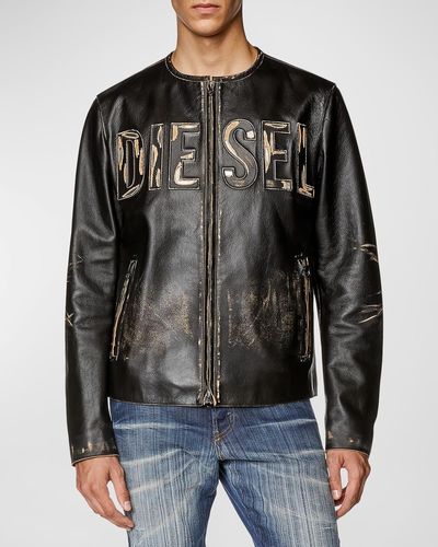 DIESEL L-Met Patina Distressed Leather Jacket - Black