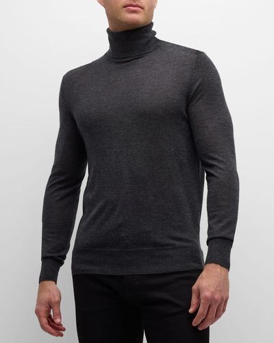 Neiman Marcus Cashmere-silk Turtleneck Sweater - Blue