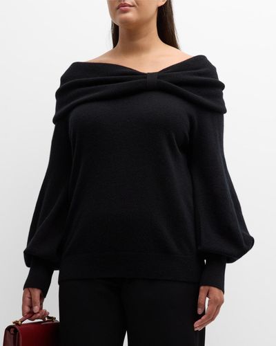 Neiman Marcus Plus Size Cashmere Off-Shoulder Sweater - Black