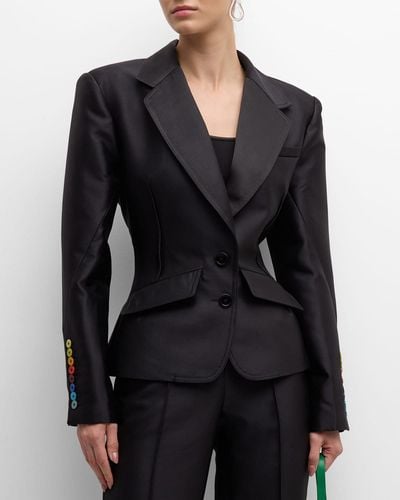 Christopher John Rogers Tailored Tuxedo Jacket With Pleated Back - Black