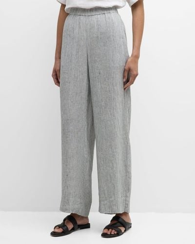 Eileen Fisher Striped Wide-Leg Organic Linen Pants - Gray