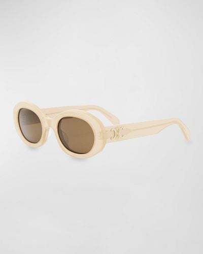 Celine Triomphe Acetate Oval Sunglasses - Natural