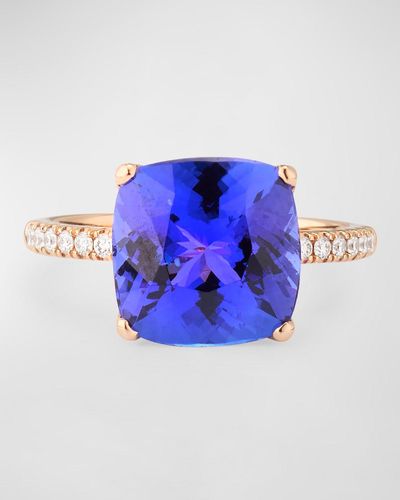 Lisa Nik 18K Rose Ring With Tanzanite And Diamonds - Blue